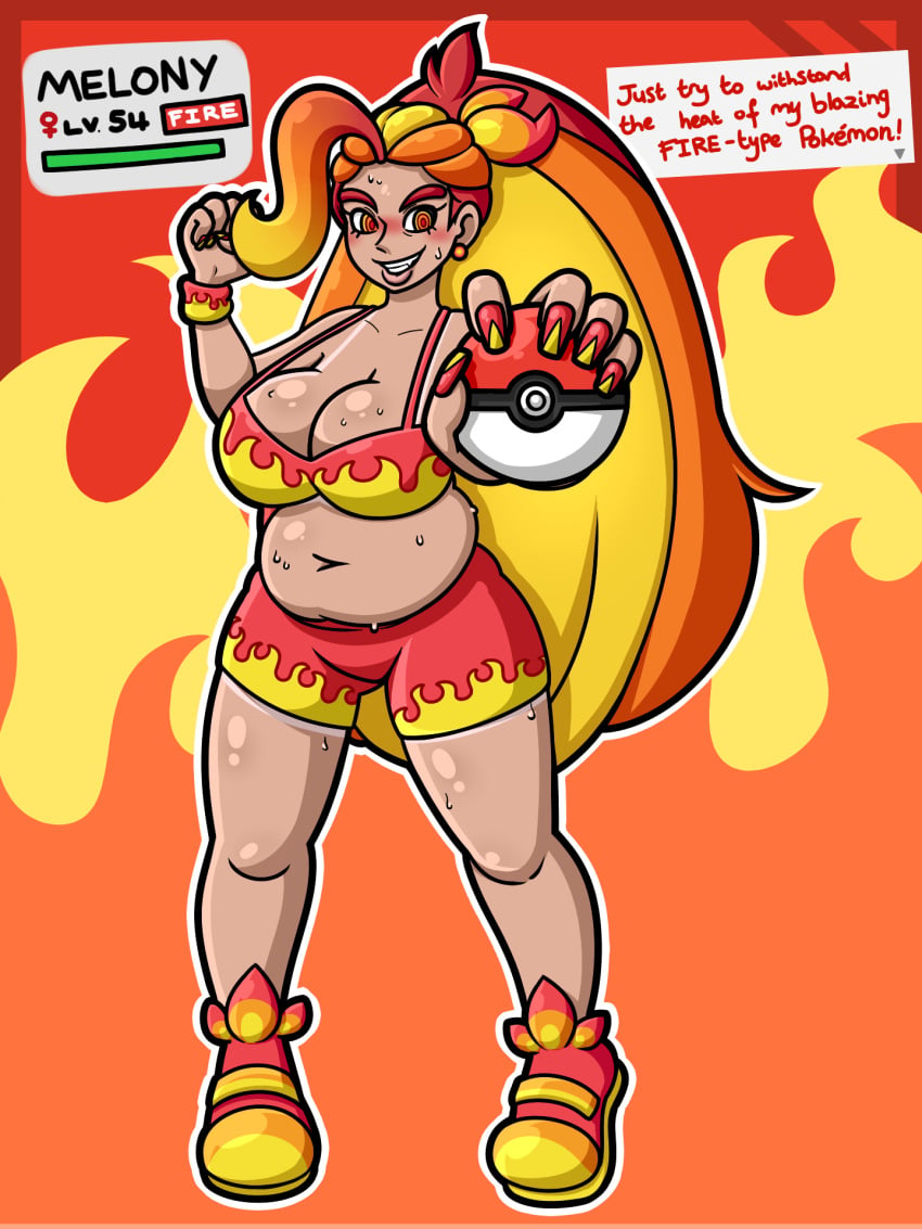 bimbo female huge_ass huge_breasts melony_(pokemon) midriff navel pokemon post_transformation thick_thighs transformation wide_hips xxcloneyxx