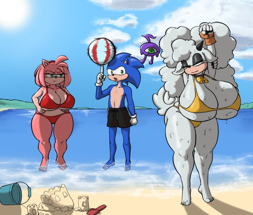 1boy 2023 2girls amy_rose animal_ears anthro armpits beach beach_ball big_breasts bikini black_nose blue_body blue_fur blue_hair blue_skin breasts cleavage closed_eyes cowbell curvaceous curvy curvy_female curvy_figure eyeshadow fingerless_gloves fur furry gloves golden_bikini green_eyes hands_on_hips hedgehog hedgehog_humanoid horns huge_breasts hyper hyper_breasts idw_comics idw_publishing jealous jealous_female lanolin_the_sheep megahand6 mobian mobian_(species) mobian_sheep open_mouth pink_body pink_fur pink_hair pink_skin pouting sand sand_castle sega sheep sheep_girl sheep_horns short_hair sky sonic_(series) sonic_colors sonic_the_hedgehog sonic_the_hedgehog_(comics) sonic_the_hedgehog_(idw) sonic_the_hedgehog_(series) spiky_hair spinning_ball stretching summer sweat sweaty sweaty_body swim_trunks swimwear thick_thighs thighs two_tone_body two_tone_fur water white_body white_fur white_hair white_wool wisp_(sonic) wool wool_(fur)