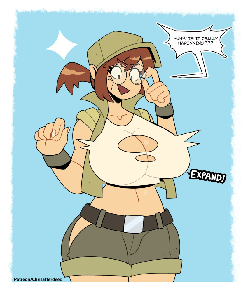 better_version_at_source breast_expansion breasts clothing female female_only fio_germi fully_clothed huge_breasts metal_slug mostly_nude solo thegreyzen thehornyzen twitter_sample