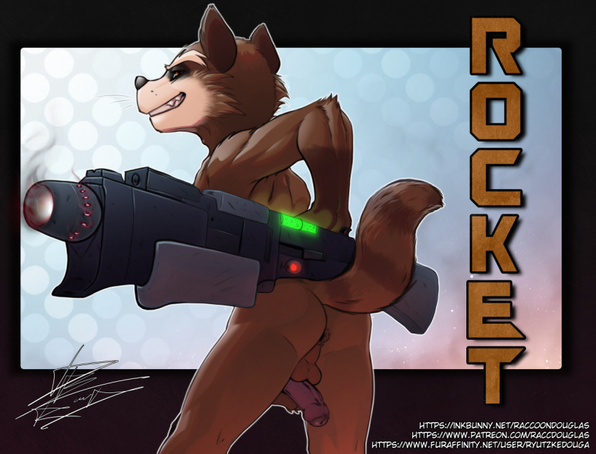 anthro anus ass balls foreskin genitals guardians_of_the_galaxy humanoid_genitalia humanoid_penis male male_only mammal marvel penis procyonid raccoon raccoon_douglas_(artist) raccoondouglas rocket_raccoon solo weapon