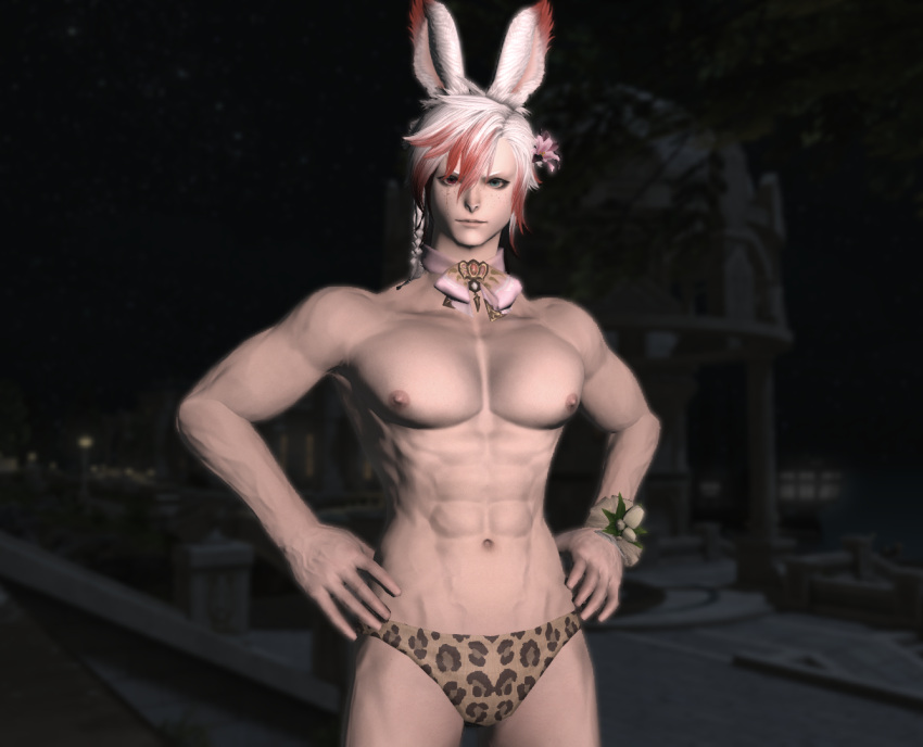 1boy abs athletic bunny_boy final_fantasy final_fantasy_xiv male male_only muscular_male odd_eyes veins viera