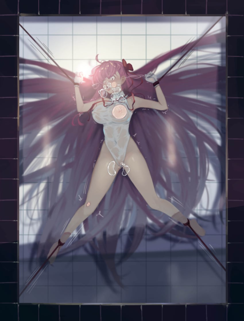 against_glass air_bubbles asphyxiation bb_(fate) bb_(swimsuit_mooncancer) big_breasts bound bound_ankles bound_wrists breasts bubbles drowning erect_nipples fate/grand_order fate_(series) female femsub imminent_death long_hair navel navel_visible_through_clothes nipple_bulge nipples nipples_visible_through_clothing purple_eyes purple_hair pussy pussy_visible_through_clothes ribbon rou_(rou22) skin_tight snuff thick_thighs tongue tongue_out torture translucent translucent_clothing underwater water_tank