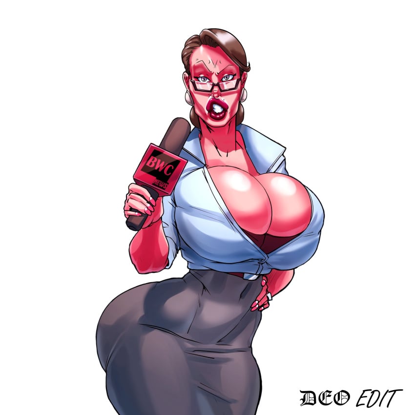 1girls agatha_mason angry angry_face big_ass bimbo brown_hair bursting_breasts busty curvaceous curvy curvy_body curvy_figure curvy_hips dark_hair deoarts earrings edit female female_focus female_only glasses hair_bun hand_on_hip hourglass_figure huge_breasts large_breasts light-skinned_female light_skin lipstick looking_at_viewer mature_female microphone milf news_reporter pencil_skirt purple_eyes rekks ring shirt skirt solo_female thick_thighs thighs third-party_edit tight_clothing voluptuous voluptuous_female wide_hips