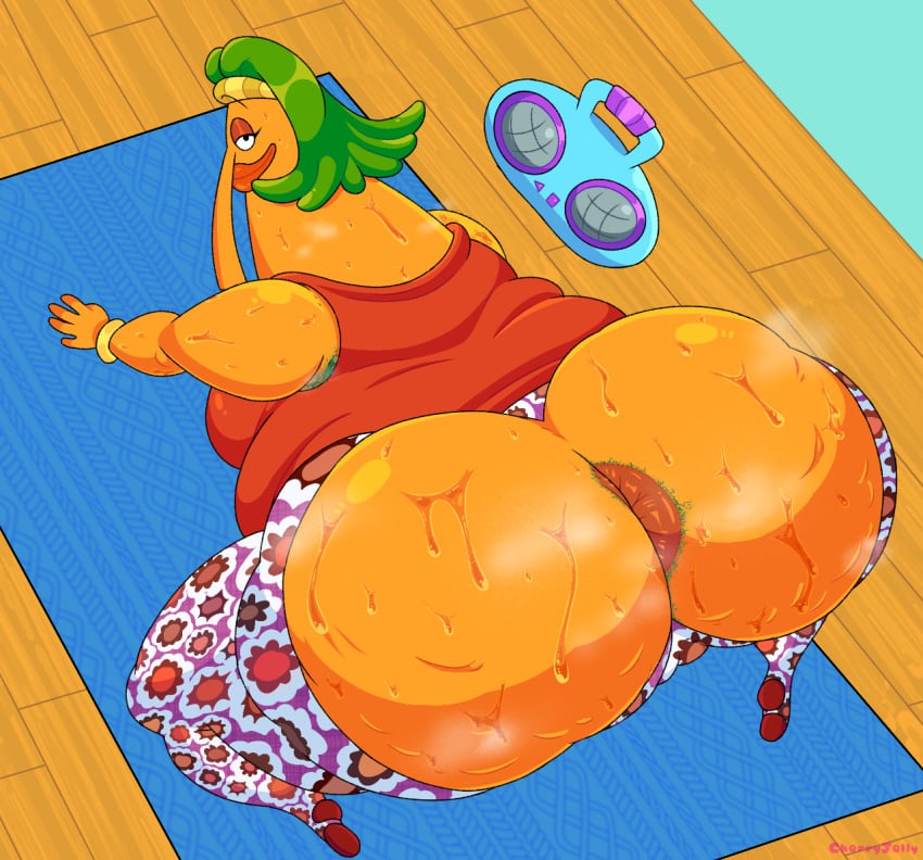 1girls cartoon_network cherryjelly chowder_(series) endive green_hair huge_ass huge_butt mature_female orange_body orange_skin overweight overweight_female thick_thighs voluptuous voluptuous_female wide_hips