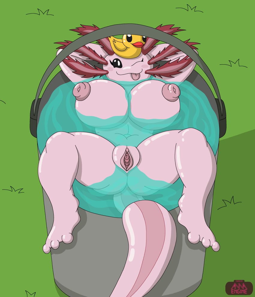 absurd_res amphibian annaengine anthro areola axolotl axolotl_(minecraft) big_breasts breasts bucket clitoris container digital_drawing_(artwork) digital_media_(artwork) feet female front_view genitals gills grass hands_behind_head hi_res humanoid_genitalia liquid looking_at_viewer lying marine microsoft minecraft mojang mole_salamander monotone_body navel nipples nude object_on_head on_back one_eye_closed outside partially_submerged pink_areola pink_body pink_nipples plant presenting pussy rubber_duck salamander_(amphibian) signature simple_background smile solo spread_legs spread_pussy spreading tail toes tongue tongue_out water wink winking_at_viewer xbox_game_studios