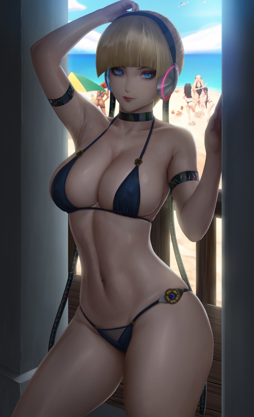 2020s 2022 absurd_res absurdres armpits beach bikini black_bikini blonde_hair blue_eyes breasts character_in_background creatures_(company) cynthia_(pokemon) elesa_(pokemon) female female_only game_freak generation_1_pokemon generation_3_pokemon gym_leader headphones hi_res high_resolution highres hilda_(pokemon) hips krabby large_breasts light-skinned_female light_skin limgae looking_at_viewer multiple_girls nintendo pelipper pokémon pokémon_(species) pokemon pokemon_(anime) pokemon_(game) pokemon_bw pokemon_bw2 pokemon_dppt pokemon_trainer rosa_(pokemon) skyla_(pokemon) slim_waist solo_focus staryu thighs wingull