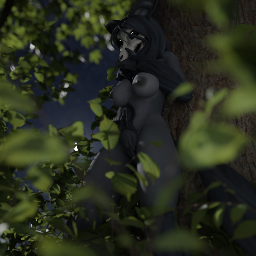 1girls 3d 3d_(artwork) anthro breasts covering_mouth female female_only furry hi_res lewdexpert masturbation nipples scp-1471 scp-1471-a scp_foundation straight_hair tree