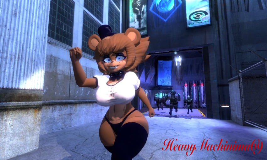 3d bear being_chased blue_eyes breasts brown_body brown_hair cally3d chasing civil_protection clazzey clothed combine combine_charger combine_soldier crop_top cryptiacurves fazclaire's_nightclub five_nights_at_freddy's fnaf freddy_(fnaf) fredina's_nightclub fredina_(cally3d) frenni_(cryptia) frenni_fazclaire furry garry's_mod half-life half-life:_alyx half-life_2 heavymachinima69 outside panties robot running running_away scared scottgames thigh_highs ursid valve valve_(company)