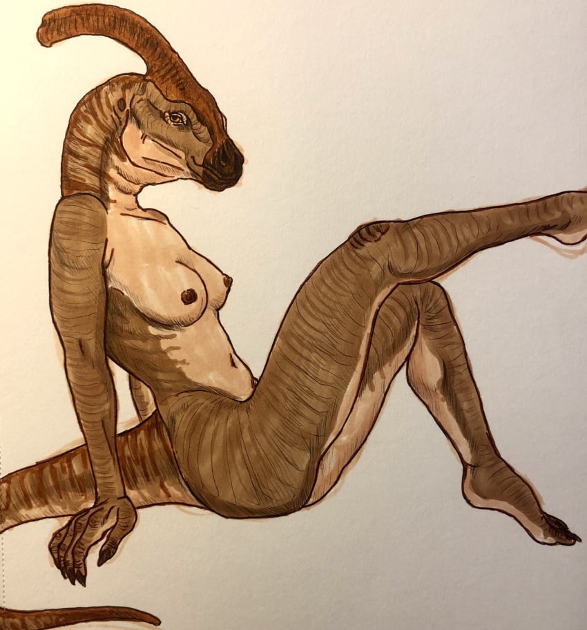 anthro biped breasts countershade_scales countershade_torso countershading dinosaur female hi_res justcartilage nipples non-mammal_breasts non-mammal_nipples nude plantigrade reptile scales scalie solo