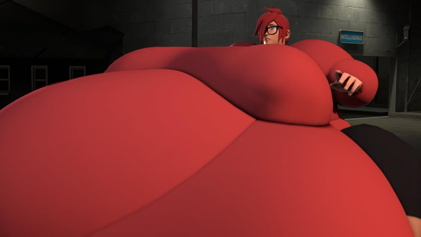 1girls ass belly big_belly breasts fat female female_focus female_only glasses hair_covering_eye hair_over_one_eye hips huge_belly hyper hyper_ass hyper_breasts large_ass large_belly large_breasts obese obese_female overweight overweight_female red_hair source_filmmaker squiggly_(tammythefatfemscout) stomach tammythefatfemscout team_fortress_2 thick_thighs thighs valve wide_hips