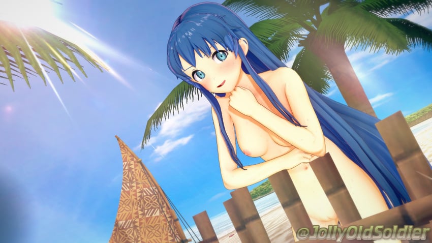 1girls 3d beach blue_eyes blue_hair breasts female female_only fire_emblem fire_emblem:_the_binding_blade fire_emblem_heroes jollyoldsoldier lilina_(fire_emblem) lilina_(summer)_(fire_emblem) long_hair navel nintendo nipples nude nude_female pussy solo