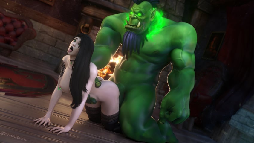 1boy 1girls 3d ahe_gao all_fours big_ass big_breasts black_hair blizzard_entertainment doggy_style green_eyes green_skin high_heels human human_(warcraft) human_(world_of_warcraft) light-skinned_female light_skin nipple_piercing orc orc_(warcraft) orc_male orced original_character sex stockings vaginal_penetration vaginal_sex warcraft warlock warlock_(warcraft) world_of_warcraft zentaeron zentaria_blackwood