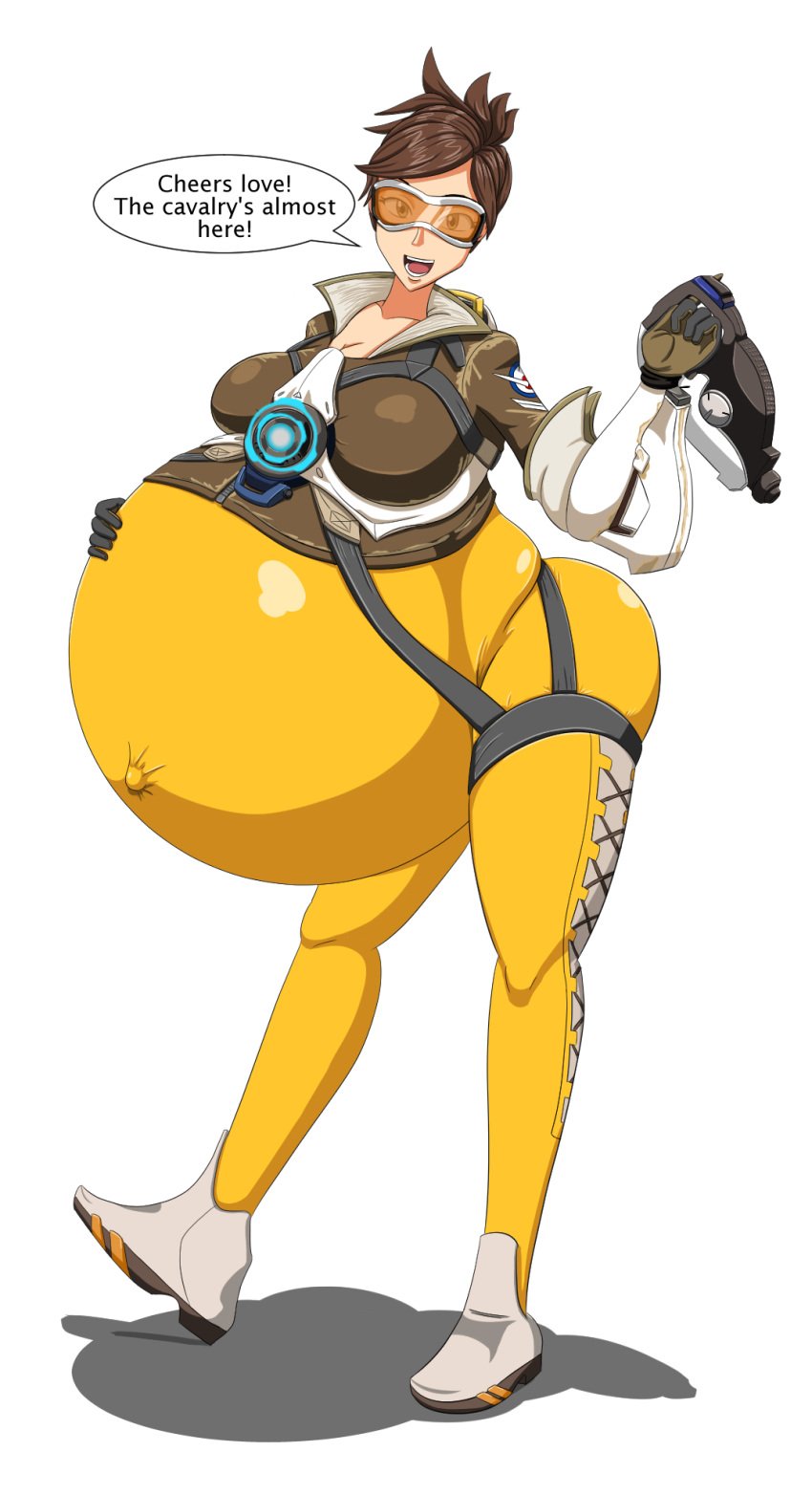 1girls big_belly breasts english_text female female_only hyper hyper_belly hyper_pregnancy overwatch pregnant ready_to_pop solo solo_female spooky-gh0st text tracer