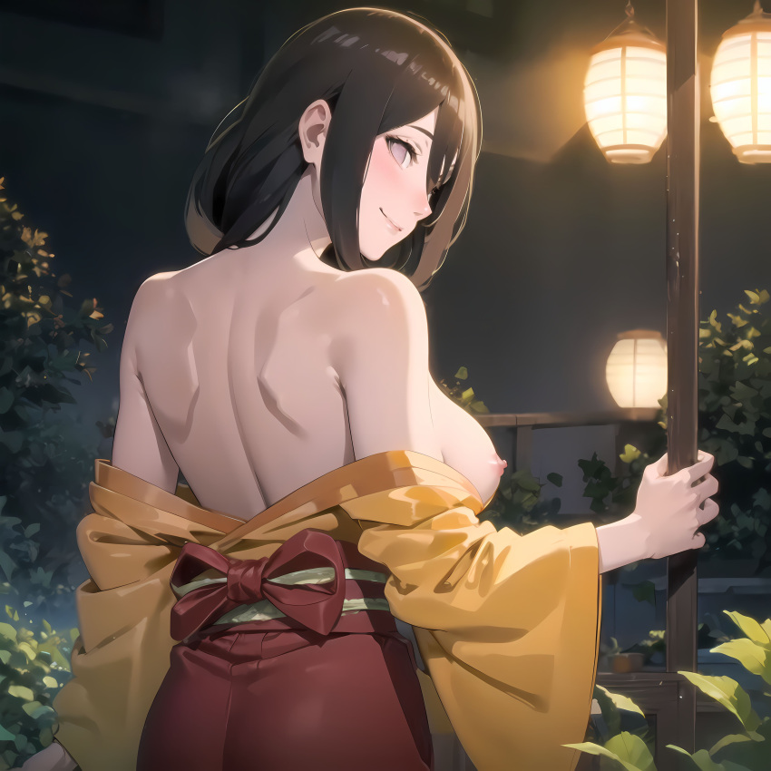 1girls ai_generated alyxra blush boruto:_naruto_next_generations breasts breasts_out brown_hair female female_only hyuuga_hanabi jordan53 kimono naruto naruto_(series) nipples open_clothes solo solo_focus stable_diffusion violet_eyes