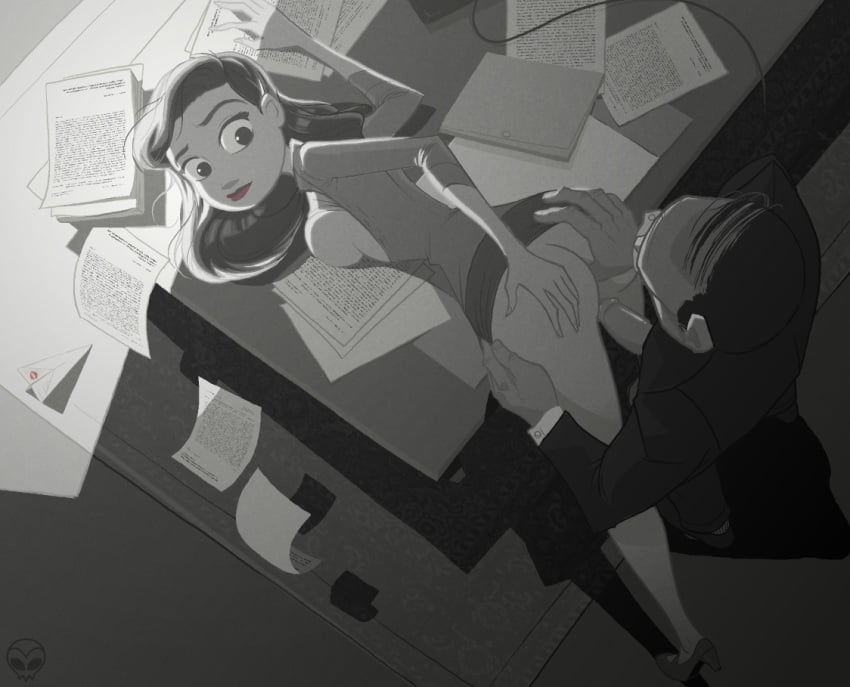 1boy 1boy1girl 1girls bald boss_(paperman) breasts disinterested disney emotionless expressionless faceless_male half_naked imminent_sex looking_back meg_(paperman) monochrome paperman_(film) penis sex straight tagme undressing zone