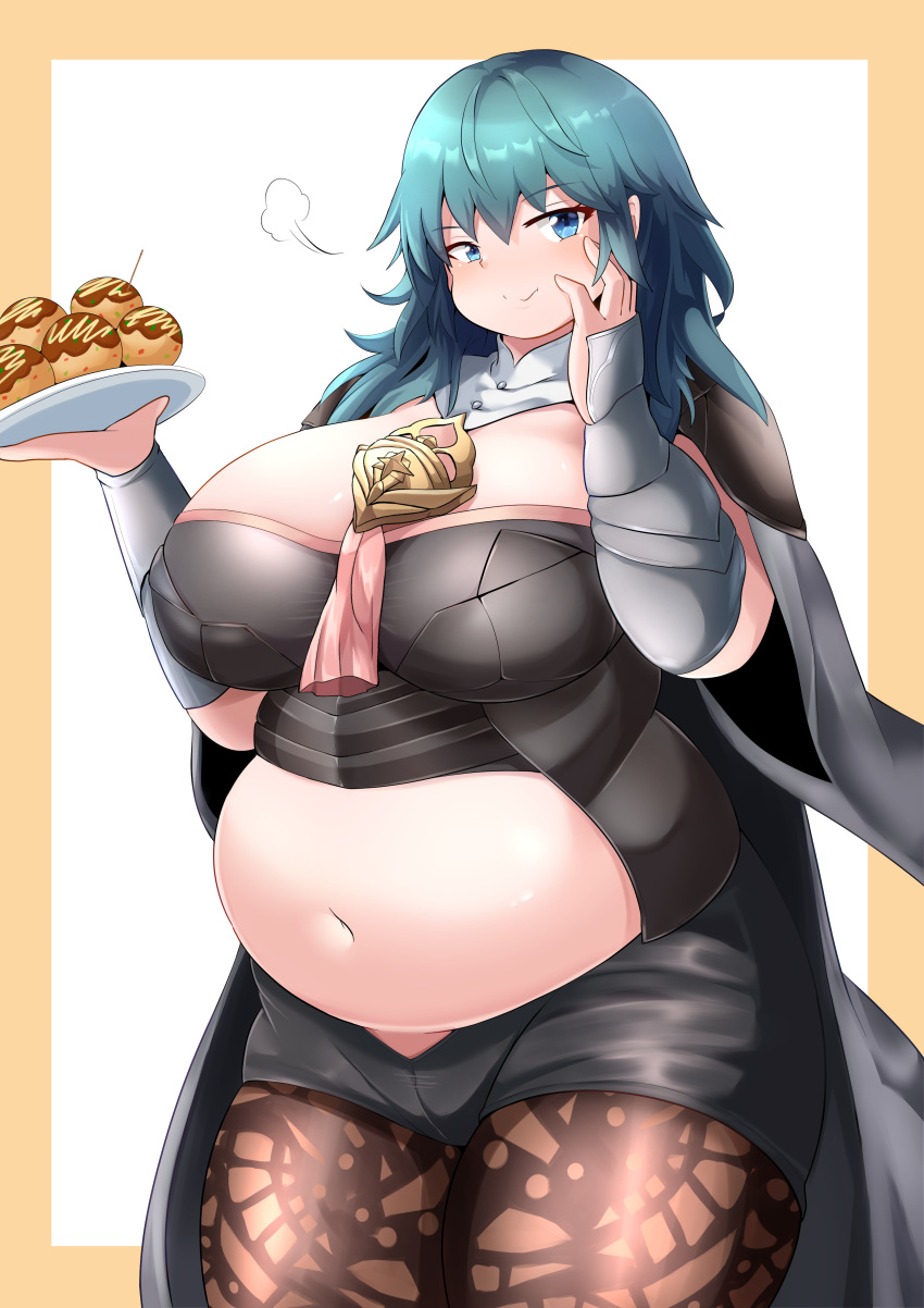 1girls 2023 amami317 bbw belly big_belly big_breasts blue_eyes blue_hair breasts byleth_(fire_emblem) byleth_(fire_emblem)_(female) chubby clothed fat fat_fetish female fire_emblem fire_emblem:_three_houses food overweight overweight_female takoyaki thick_thighs thighs