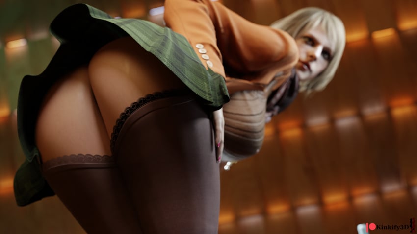 1girls 3d ashley_graham ashley_graham_(ella_freya) ass blonde_hair kinkify3d miniskirt presenting_ass resident_evil resident_evil_4 short_hair skirt thighs