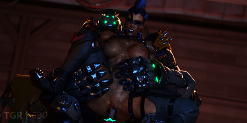 3d bob_(overwatch) human_penetrated junker_queen junkertown_(map) muscular_female overwatch penis robot robot_on_human robot_penis robot_sex sex_machine