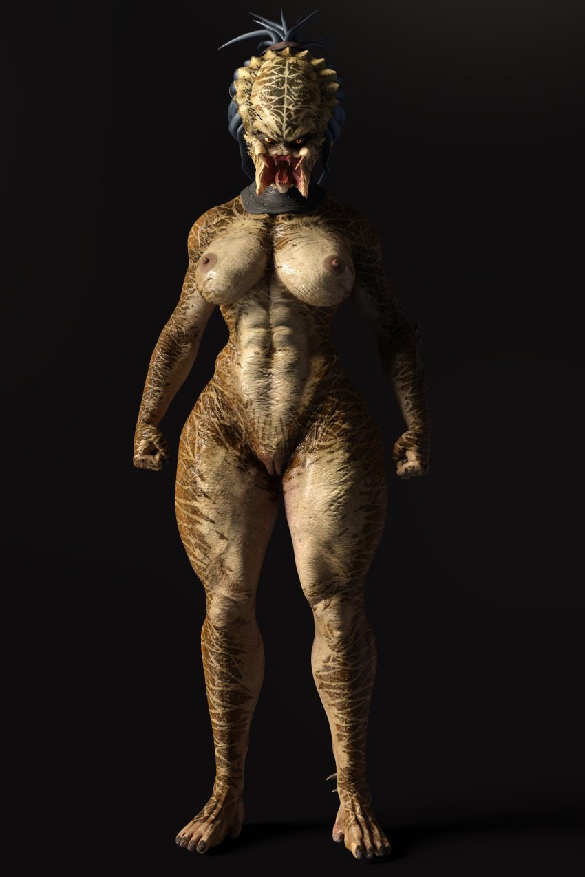 1girls 3d absurd_res alien breasts drinkerofskies female female_only female_yautja front_view genitals hi_res humanoid muscular muscular_female nude orange_eyes predator_(franchise) pussy solo squarepeg3d yautja