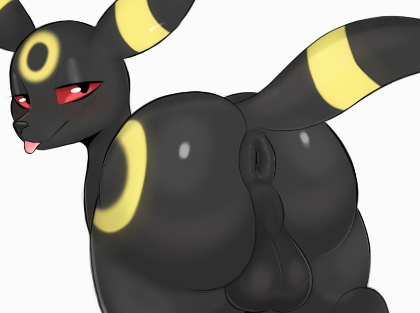 anus arteficialtrees ass backsack balls bedroom_eyes big_butt black_anus black_balls black_body black_fur black_nose black_perineum black_pupils blacky_(pokemon) blep blush blush_lines circle_(marking) digital_media_(artwork) ear_markings eeveelution feral fur generation_2_pokemon genitals glistening glistening_body glistening_eyes half-closed_eyes head_markings looking_at_viewer looking_back looking_back_at_viewer male markings multicolored_body multicolored_fur narrowed_eyes nintendo perineum pink_tongue pokemon pokemon_(species) presenting presenting_hindquarters pupils raised_tail rear_view red_eyes seductive simple_background smile solo tail tail_markings tongue tongue_out umbreon white_background yellow_body yellow_fur yellow_markings zoophilia