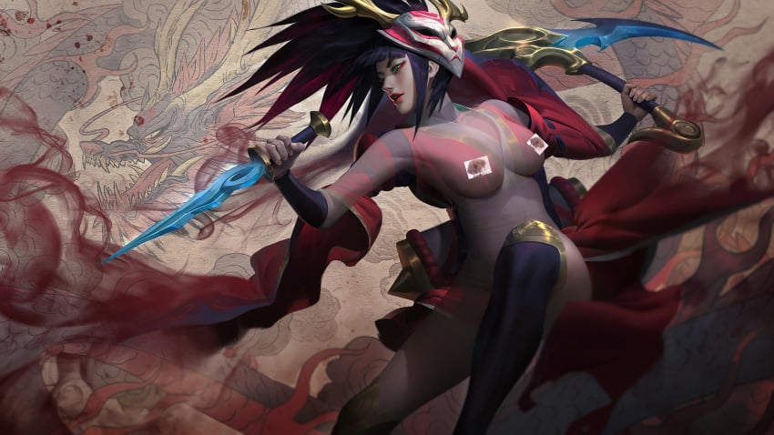 aciddrawing akali big_ass big_breasts blood_moon_akali blood_moon_series breasts censored edit edited edited_official_artwork green_eyes image kama kunai league_of_legends league_of_legends:_wild_rift mask ninja purple_hair red_lips red_smoke riot_games thick_thighs thighs transparent_clothing violet_hair