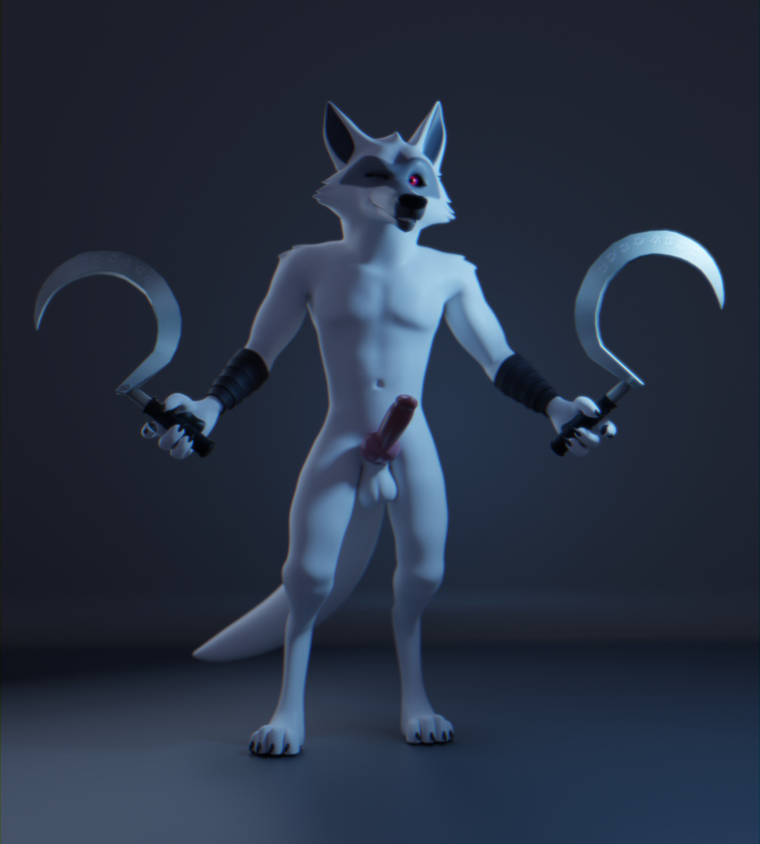 2023 3d_(artwork) animal_genitalia animal_penis anthro balls blender_(software) canid canine canine_genitalia canine_penis canis death_(puss_in_boots) digital_media_(artwork) dreamworks enticia_(artist) erection fur genitals grey_body grey_fur hi_res knot looking_at_viewer male mammal muscular muscular_anthro muscular_male nipples nude open_mouth penis puss_in_boots_(dreamworks) puss_in_boots_the_last_wish red_eyes sickle simple_background smile solo teeth tongue tongue_out white_body white_fur wolf