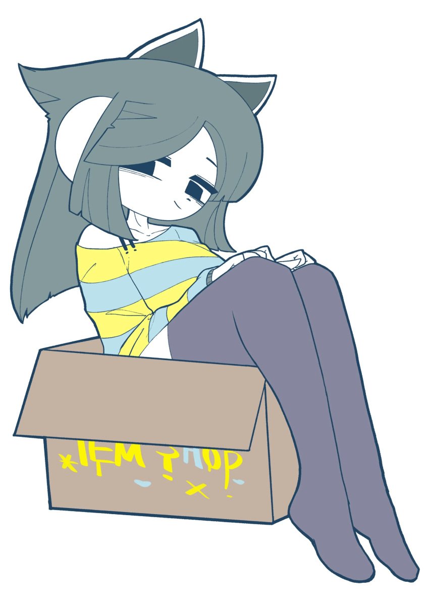 1girls 2d 2d_(artwork) 2d_artwork 4_ears anthro anthro_only big_eyes black_legwear box cat_ears cat_humanoid cat_tail color cute female female_focus female_only grey_hair hss_dada simple_background sitting striped_clothing tagme temmie temmie_(undertale) undertale undertale_(series) white_background white_body white_fur