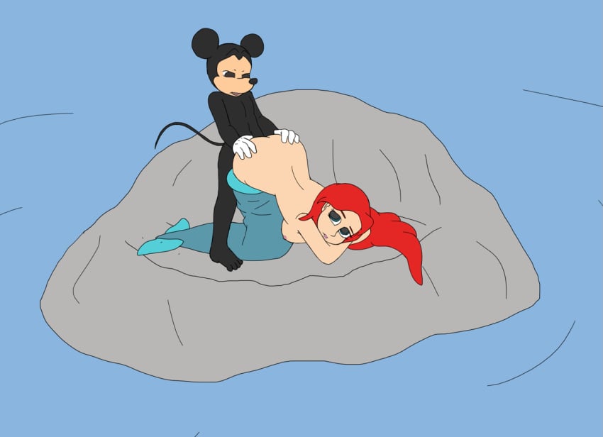 1boy 1girls animated animation anthro anthro_penetrating_human ariel boobs breasts crossover disney disney_princess doggy_style fairy_tales furry gloves hans_christian_andersen literature mickey_mouse mickey_mouse_shorts monster monster_girl mr_lewdologist public_domain red_hair rock sex tail the_little_mermaid top-down_bottom-up