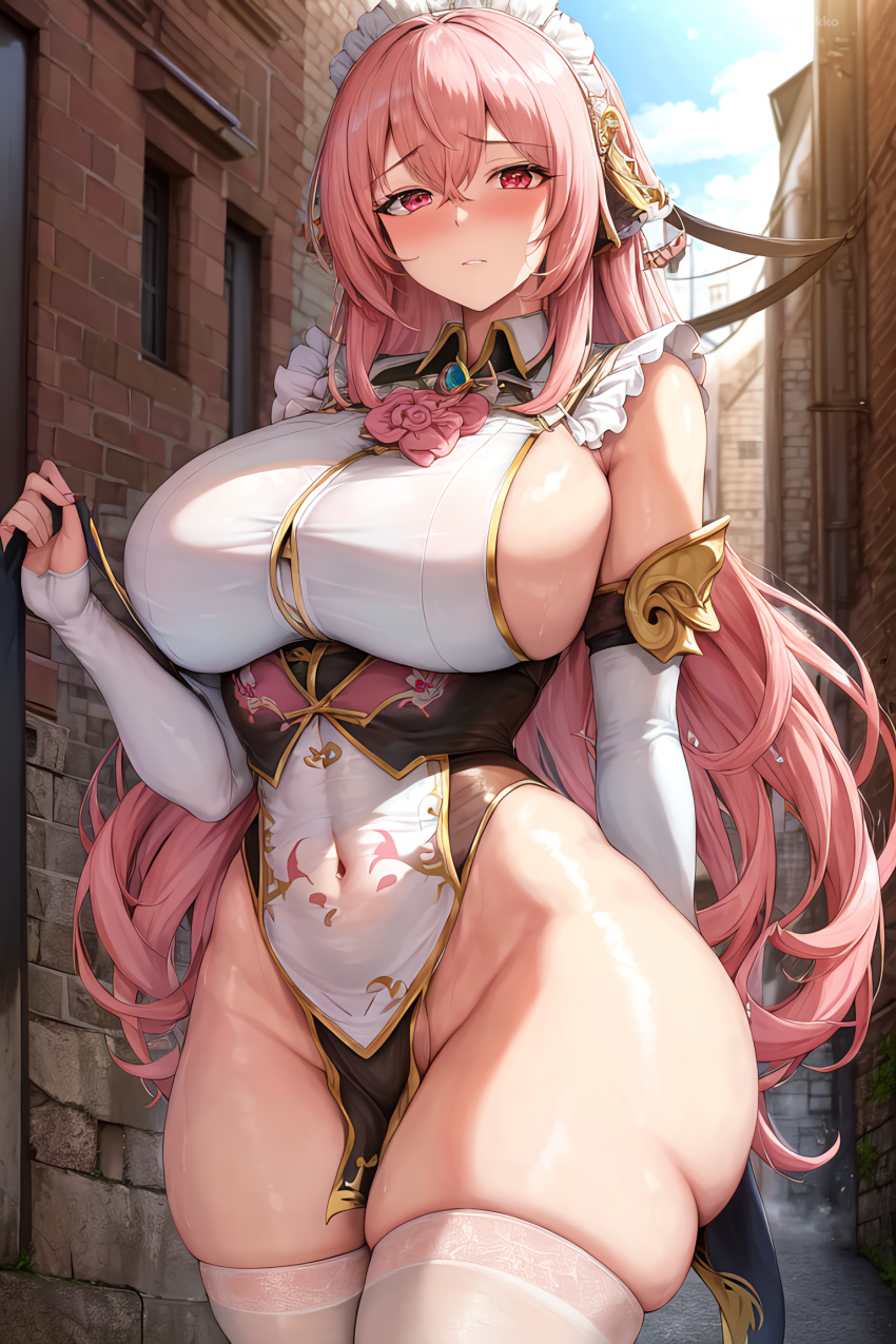 1girls ai_generated ai_love_higokko big_breasts blush breasts female hi_res hips holaraai large_breasts light-skinned_female light_skin long_hair naughty_face original original_character pink_eyes pink_hair revealing_clothes thick_thighs thighs voluptuous wide_hips