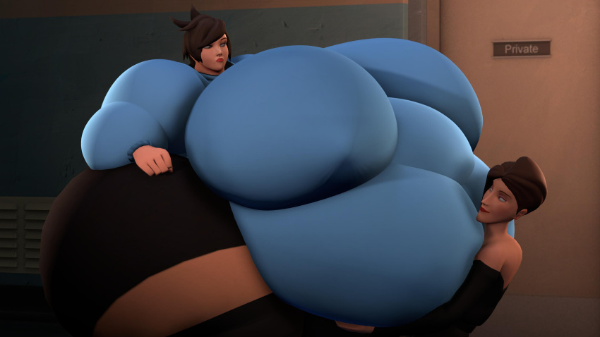 2girls ass belly belly_worship big_belly breasts brown_hair fat female female_focus female_only hips holding_belly huge_belly hyper hyper_ass hyper_breasts large_ass large_belly large_breasts obese obese_female overweight overweight_female source_filmmaker stomach tammy_(tammythefatfemscout) tammythefatfemscout team_fortress_2 thick_thighs thighs valve wide_hips worship