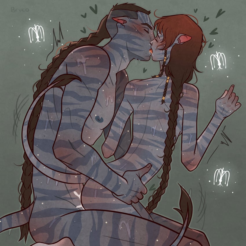 1boy 1boy1girl 1girls alien alien_girl alien_humanoid alien_only avatar brucoenthusiast closed_eyes duo female hi_res humanoid kiri_(avatar) kissing male male/female miles_quaritch na'vi nude sex sex_from_behind