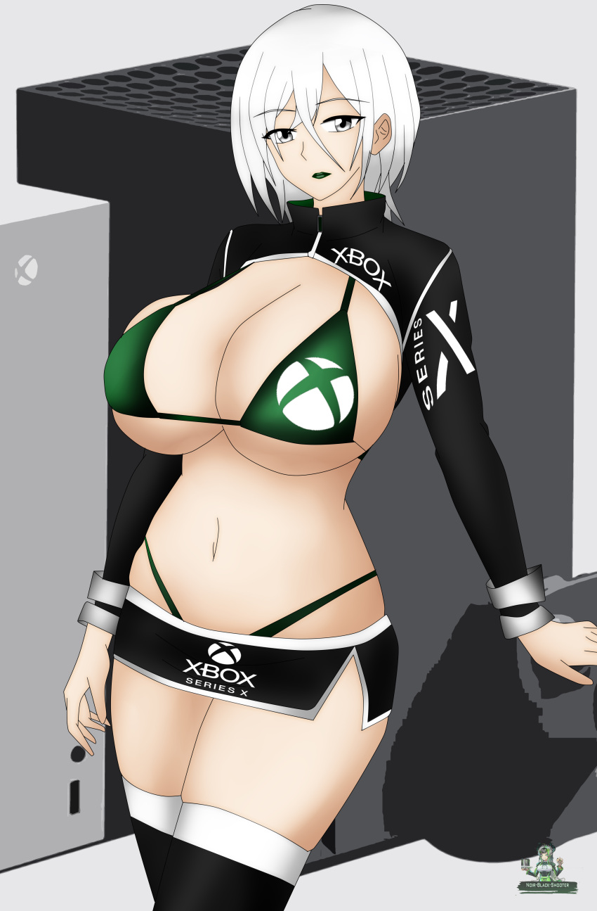 1girls big_breasts bikini busty large_breasts legs navel noir-black-shooter race_queen short_hair silver_eyes skirt tanned_female thighs thong_bikini video_games xbox xbox_series_x xbox_series_x-tan