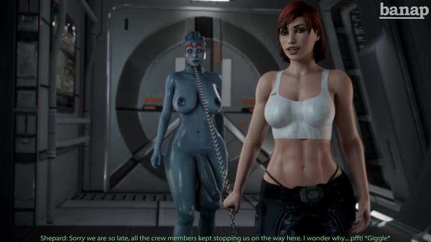 1futa 1girls 3d abs alien asari banap big_balls big_breasts big_penis blender blender_(software) blue_skin breasts chained collar comic comic_page commander_shepard dialogue english english_dialogue english_text female femshep futanari huge_balls huge_cock leash mass_effect no_nut_november nude nude_futanari penis red_hair sagging_balls samara self_upload tagme text thong