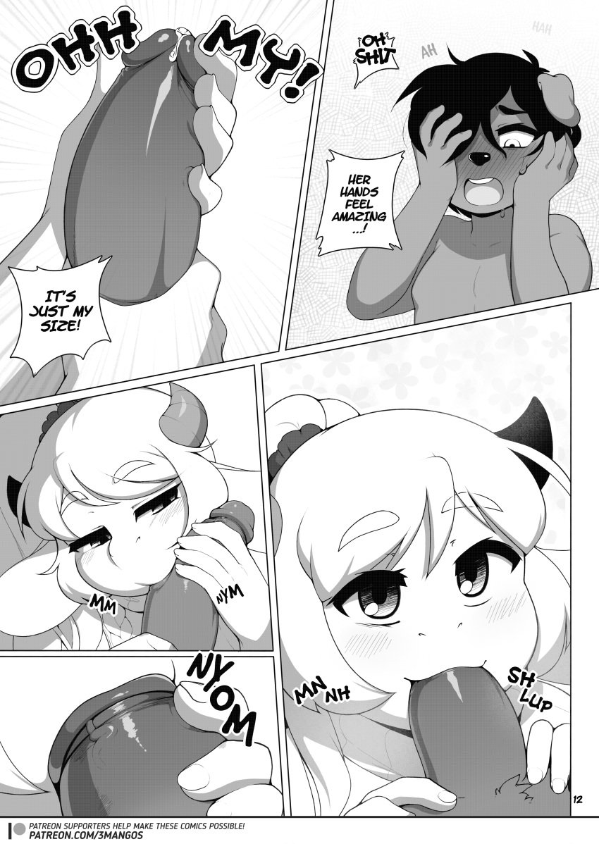 2d 3mangos anabelle_(3mangos) artist_name blowjob cock cocoa_(3mangos) comic comic_page cow_girl dick dog_boy fellatio femboy furry furry_only hair_over_one_eye milf mongoart nsfw original penis precum text_bubble two_handed_stroking watermark