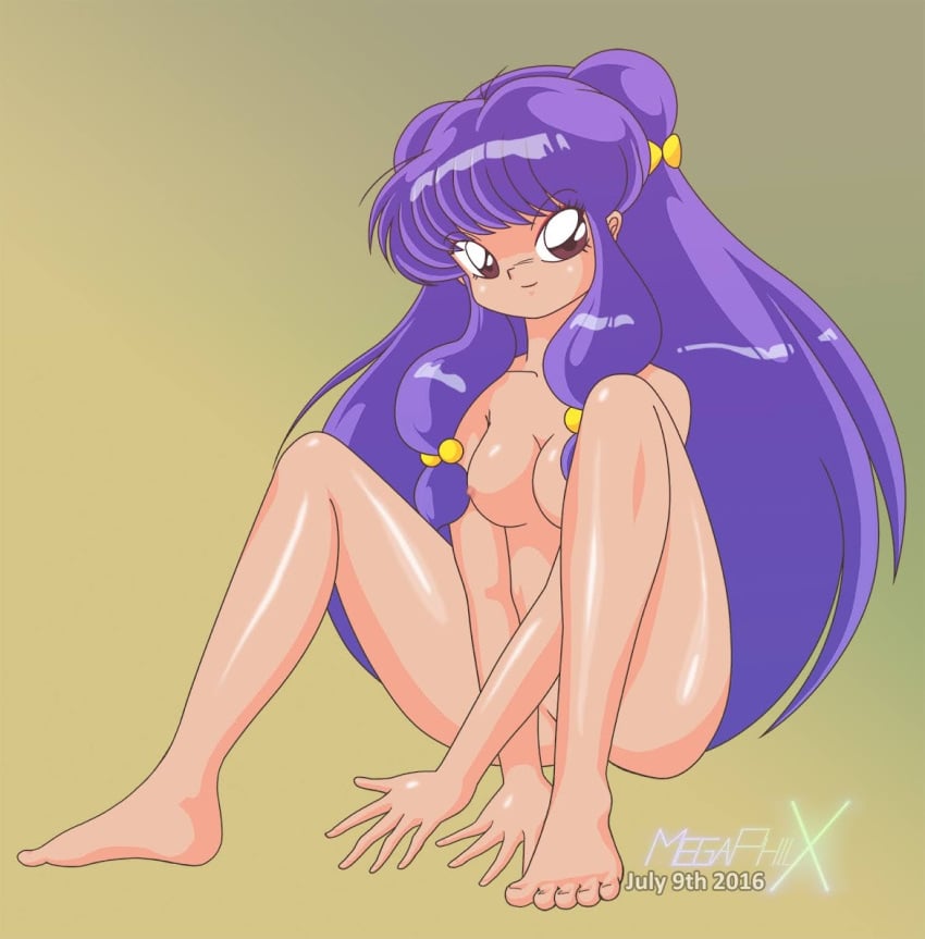 1girls 2016 arms_crossed_under_breasts breasts crouching crouching_female light-skinned_female long_hair long_sleeves looking_at_viewer megaphilx naked naked_female nipples nude nude_female purple_hair ranma_1/2 red_eyes shampoo_(ranma_1/2) shiny_skin small_breasts