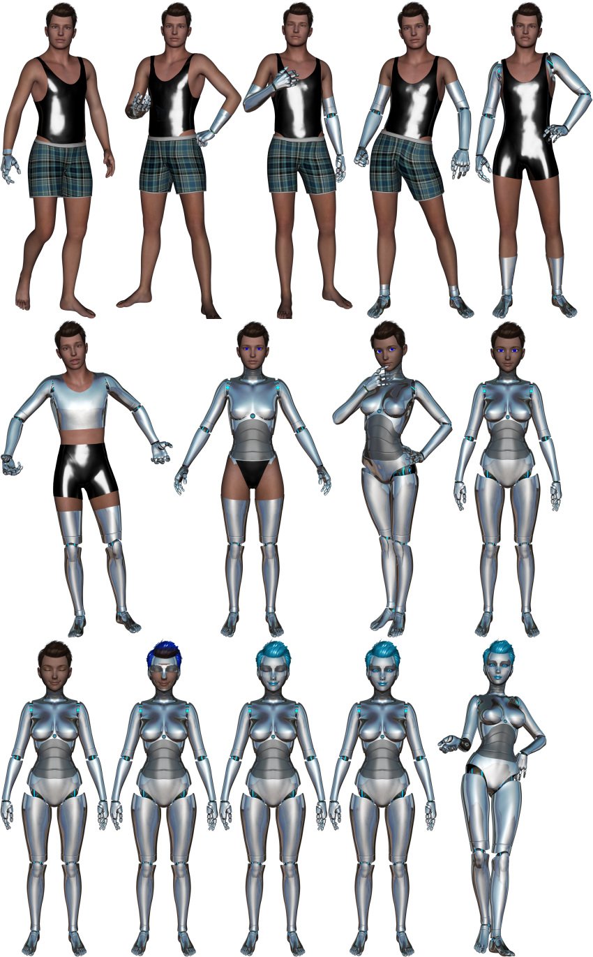 3d ass body_modification breasts female gender_transformation hair_color_change midriff mtf_transformation navel nipples nukunookee robot_girl robotization thick_thighs transformation transformation_sequence wide_hips