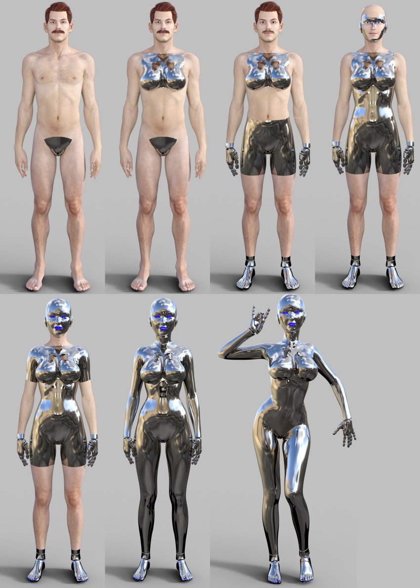 3d ass body_modification breasts female gender_transformation hair_color_change midriff mtf_transformation navel nipples nukunookee robot_girl robotization thick_thighs transformation transformation_sequence wide_hips