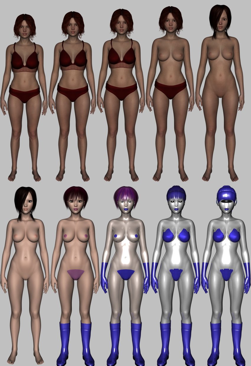 3d ass body_modification breasts female hair_color_change midriff navel nipples nukunookee robot_girl robotization thick_thighs transformation transformation_sequence wide_hips