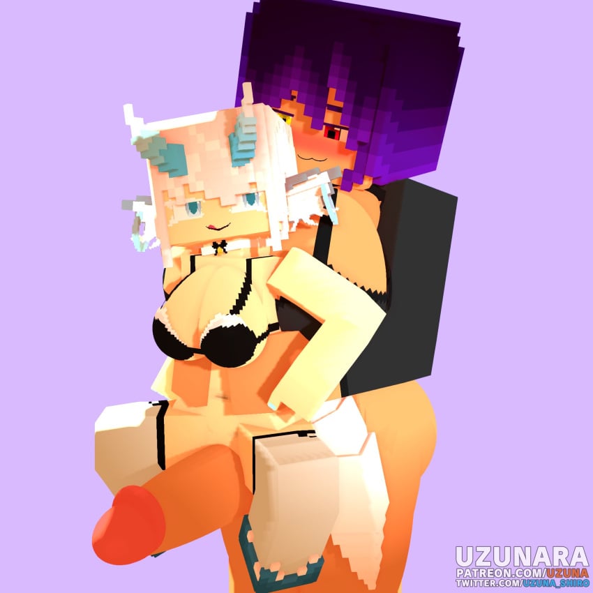 1futa 1girls 3d bra clothed_female clothed_futanari demon_girl dickgirl erect_penis futa_on_female futanari gynomorph horny_female horny_futa human_female intersex mine-imator minecraft multicolored_eyes outside purple_hair shika_(uzuna) smile tagme uzunaart white_stockings wolffy_(botaokami)