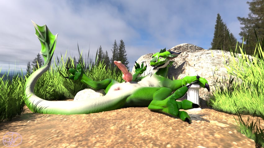 16:9 column dragon farmd feral grass green hi_res kade_(softscale) lying male on_back plant presenting solo widescreen zealot zeka~electros