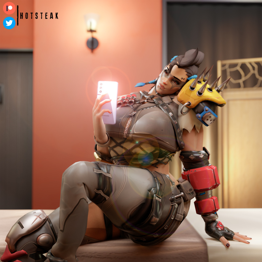 1girls 3d 3d_(artwork) abs ass big_ass big_breasts big_butt blender blizzard_entertainment breasts eyebrows eyelashes female female_only hair hotsteak hourglass_figure huge_ass huge_breasts huge_butt human human_only humanoid junker_queen legs light-skinned_female light_skin overwatch phone smile thick thick_ass thick_thighs thighhighs thighs voluptuous voluptuous_female