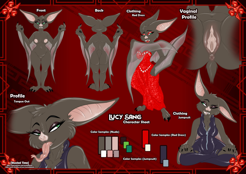 absurd_res anthro bat breasts disney fan_character female furry genitals hi_res jack_of_minds mammal microbat model_sheet nude phyllostomid pussy text tongue vampire_bat yangochiropteran zootopia