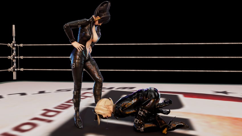 3d ahe_gao bodysuit dead_or_alive dead_or_alive_5 defeated drooling kktzane knocked_out leather leather_boots nina_williams nyotengu ryona saliva skin_tight tekken tight_clothing unconscious white_eyes