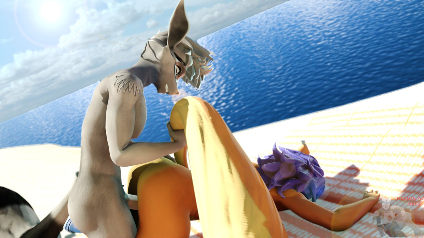 1boy 1boy1girl 1girls 3d 3d_(artwork) alternate_version_available anthro ass beach big_ass blue_hair carmelita_fox doggy_style furry male/female nicholaideus orange_fur penetration sex sly_cooper sly_cooper_(series) sony_corporation sony_interactive_entertainment sucker_punch_productions