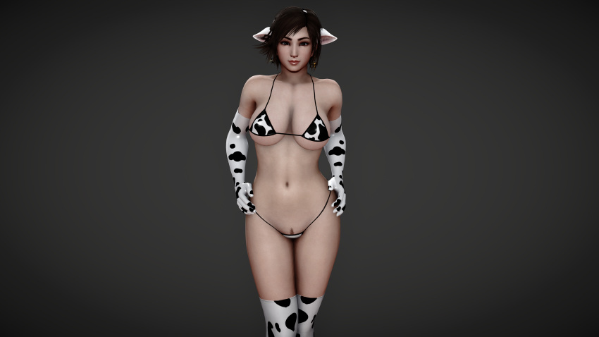 1girls 3d b9n big_breasts breasts busty cow_ears cow_print cow_print_armwear cow_print_bikini cow_print_thighhighs curvaceous curvy curvy_body curvy_female curvy_figure female huge_breasts kazama_asuka tekken thighhighs