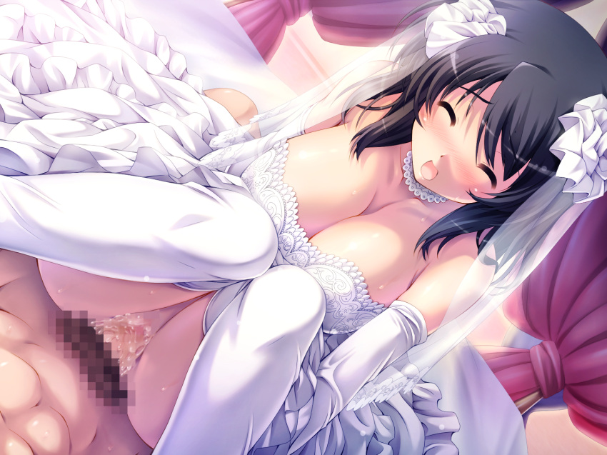 censored cleavage cum dress escu:de game_cg nopan otome_renshin_prister penis ranka_shirogane sex thighhighs vagina wedding_dress