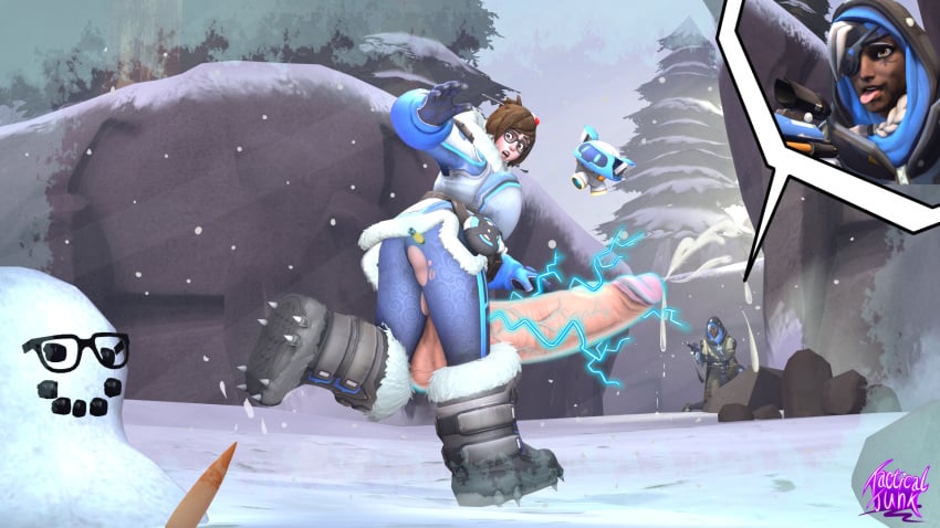 3d alternate_costume ana_amari eyewear futa_focus futanari glasses growth hyper hyper_balls hyper_penis mei_(overwatch) old_ana_amari overwatch ripped_clothing sfm snowball_(overwatch) source_filmmaker tacticaljunk tacticaljunksfm tight_clothing tight_pants white_hair