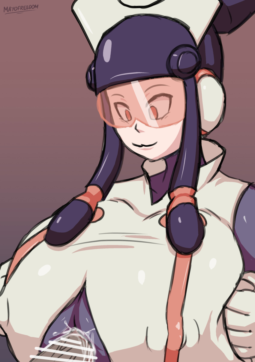 1girls alternate_breast_size big_breasts breasts cum cum_between_breasts ejaculation_between_breasts female_focus huge_breasts large_breasts mayofreedom meddy.exe mega_man mega_man_battle_network orange-tinted_eyewear paizuri straight tagme tinted_eyewear visor