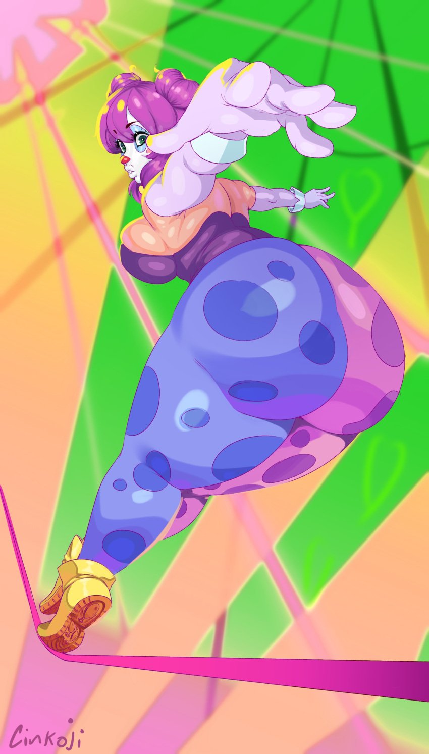 ass bbw big_ass big_breasts big_thighs breasts bulle_le_clown cinkoji clown clown_girl clown_makeup female glistening glistening_body glistening_breasts glistening_skin gloves makeup oc original original_character pink_hair solo solo_female thighs