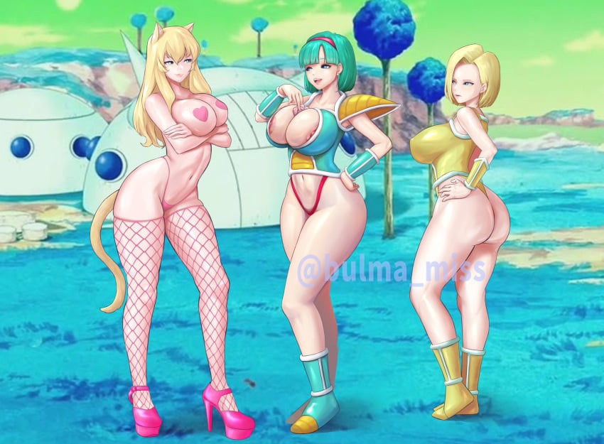 3girls alternate_costume amber_maiz android_18 artist_request battle_armor big_ass big_breasts blonde_hair blue_eyes boots bubble_butt bulma_briefs bulma_briefs_(frieza_saga) cat_ears cat_tail catgirl commission condom dragon_ball dragon_ball_z female female_only fishnets high_heels imminent_sex long_hair multiple_girls nipple_slip pale-skinned_female pale_skin pasties piercing saiyan_armor sex_slave shiny_skin short_hair slave suggestive_look tail teal_hair thick_thighs thong white_eyes